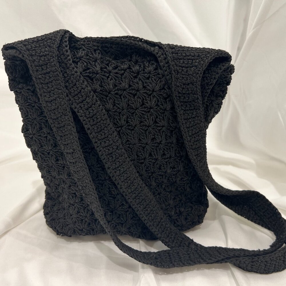 Macrame Woven Hobo Shoulder Handbag Braided Strap Black